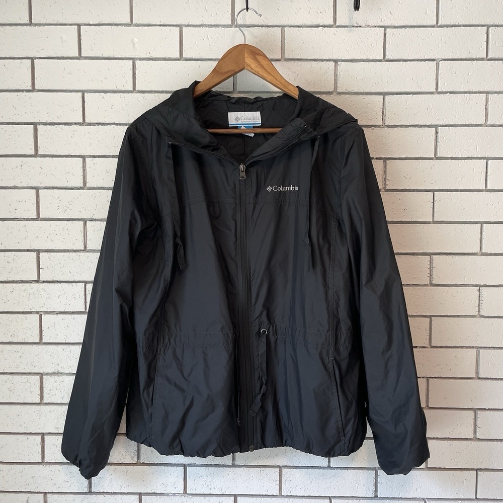 Columbia Black Hooded Windbreaker Jacket Size XL